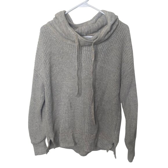 Gap Hoodie Sweater Womens M Petite Gray Cotton Knit Ribbed Pullover - Picture 1 of 9